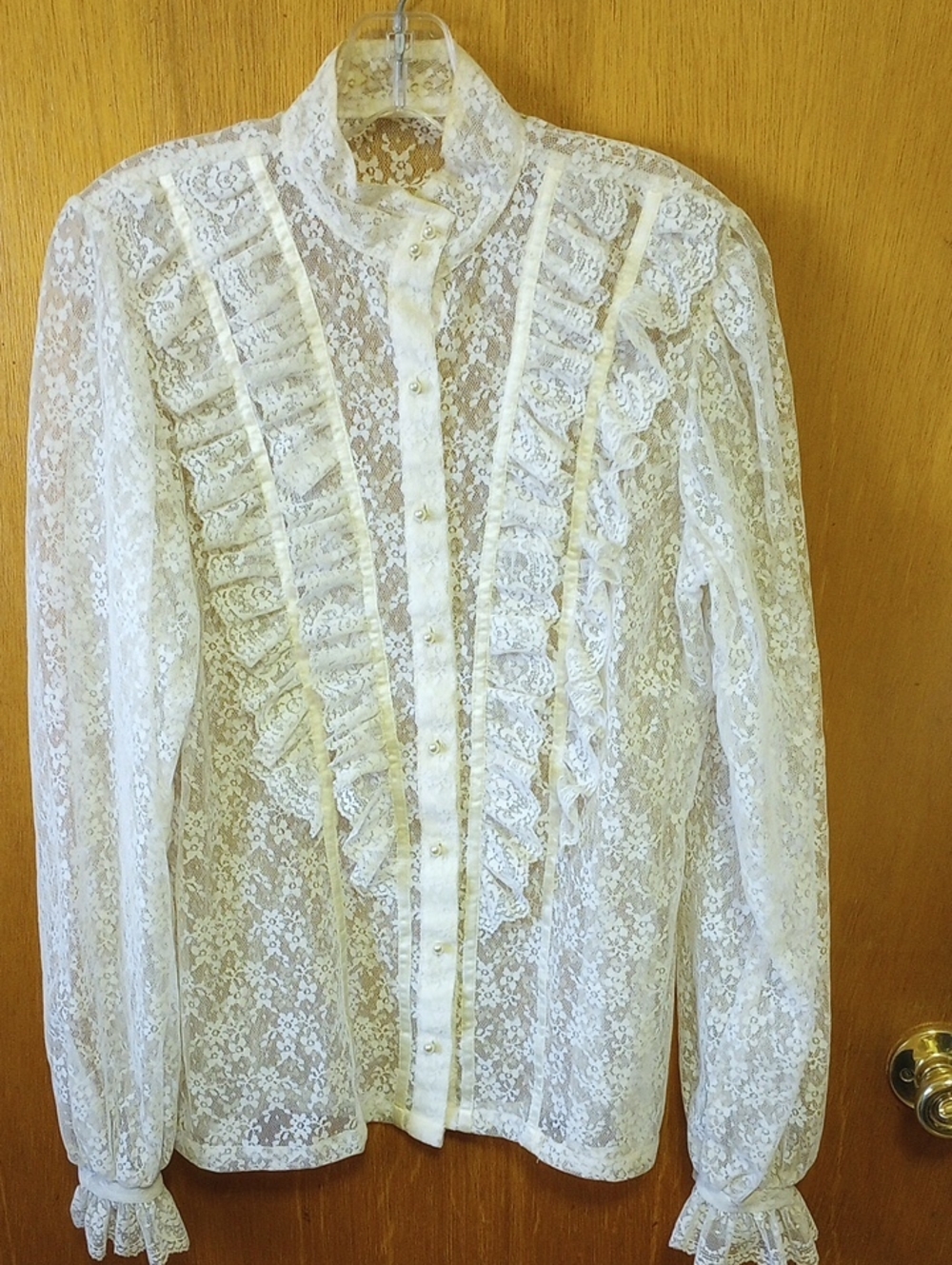 Traditional Classic Floral Lace Ruffled Vtg Jacket with Faux Pearl Buttons, Med? - Picture 2 of 5